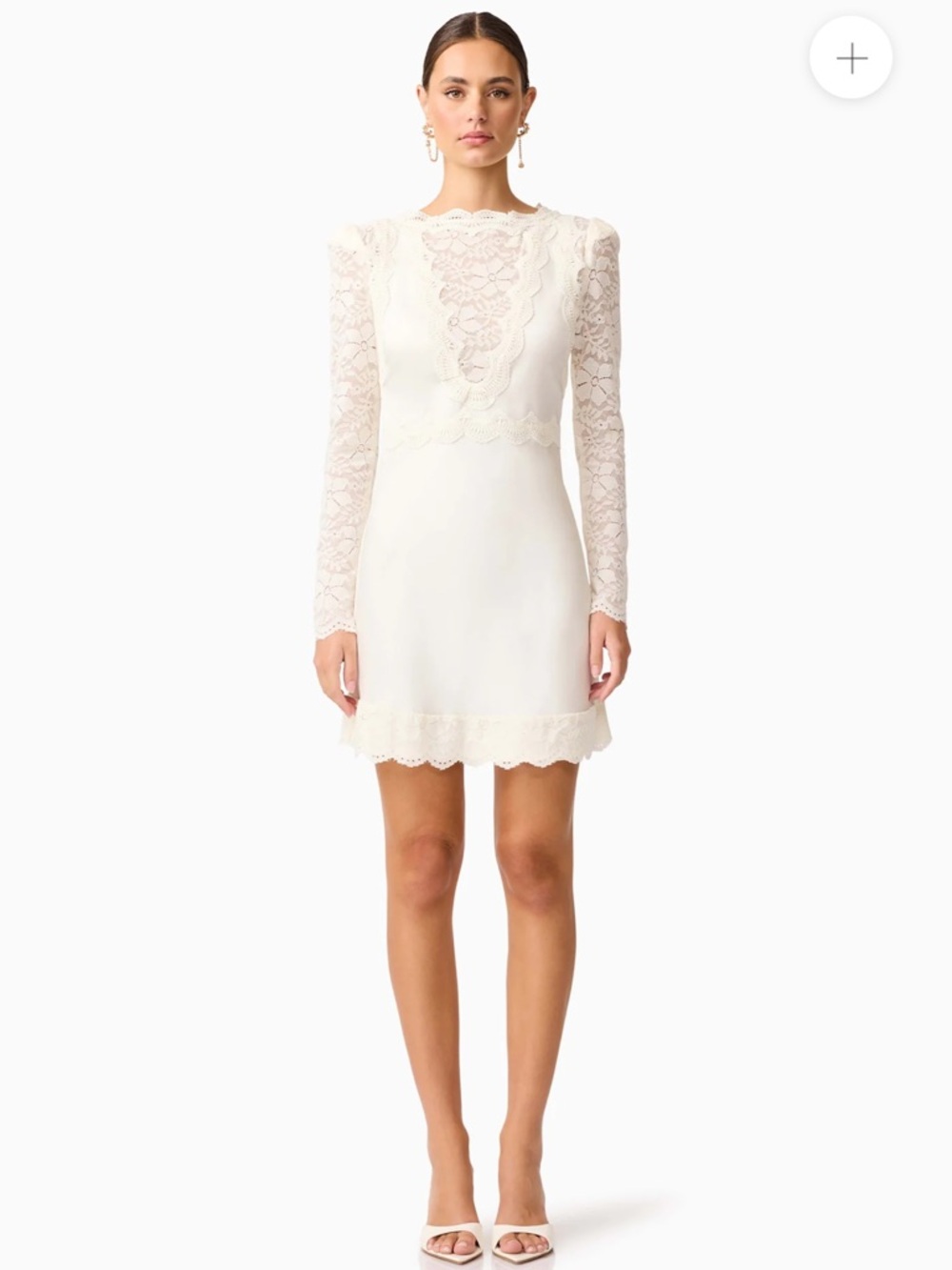 elliatt margot ivory white long sleeve sheer lace & satin mini dress size XL NEW